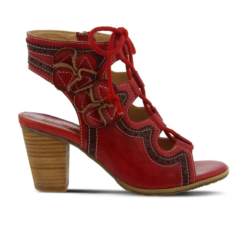 L'Artiste Spring Step Red Leather ALEJANDRA Lace Up Wedge Sandals Size 39 US 9